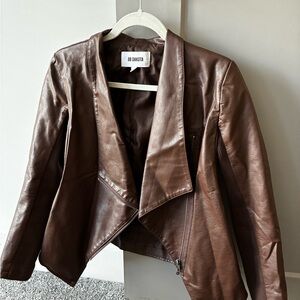 BB Dakota Brown Faux Leather Draped Moto Jacket